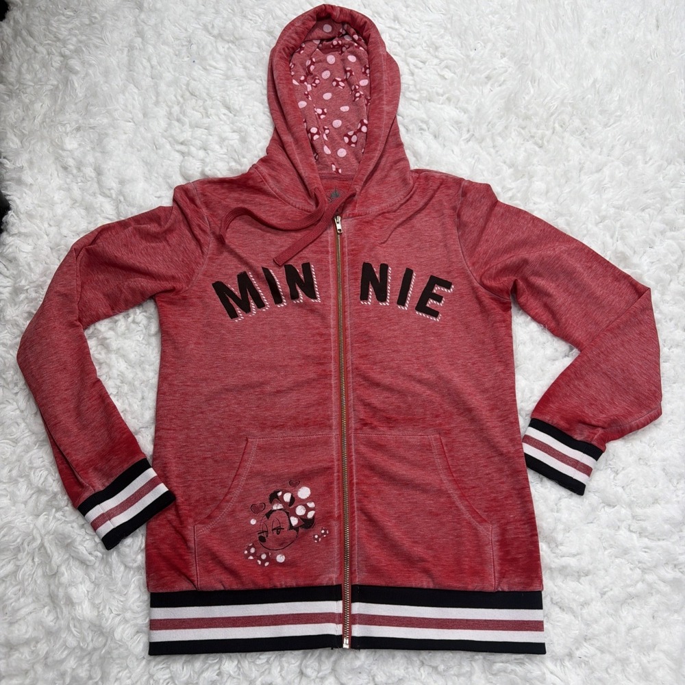 Disney Parks Minnie Mouse Hoodie Light Jersey Bomber Jacket Women's Medium Rare!